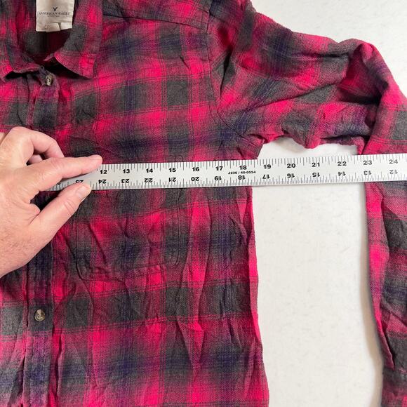 American Eagle Outfitters Button Flannel Shirt Woman S Boyfriend Fit Pink Black - Picture 7 of 15
